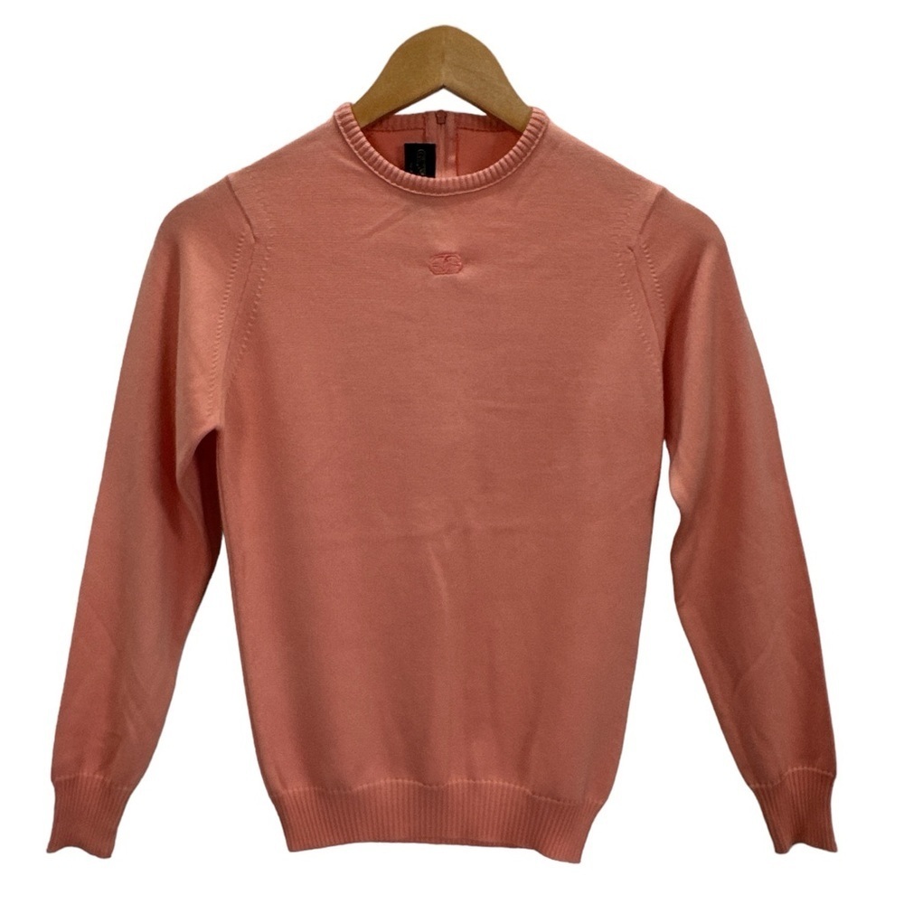 Givenchy Vintage Long Sleeve Nylon Knit Crew Neck Sweater Top Peach